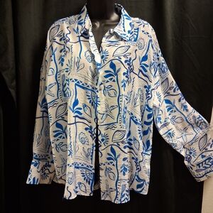 Floral Blue and White Women's Blouse